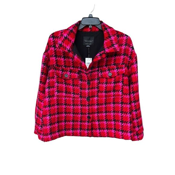 Sanctuary woman’s 2xl red pink plaid shacket button up jacket houndstooth - Picture 2 of 9